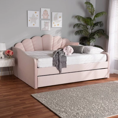 Queen Timila Velvet Fabric Upholstered Daybed With Trundle Light Pink - Baxton Studio 3 Queen Timila Velvet Fabric Upholstered Daybed With Trundle Light Pink - Baxton Studio