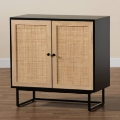 Declan Wood And Natural Rattan 2 Door Storage Cabinet Espresso Brown/Black - Baxton Studio -Baxton Studio GUEST 6e2ff853 f85d 47ff 835a a8b1345e94fc