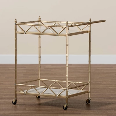 Mela Metal And Marble 2 Tier Wine Cart Gold/White Marble - Baxton Studio 8 Mela Metal And Marble 2 Tier Wine Cart Gold/White Marble - Baxton Studio - Image 6