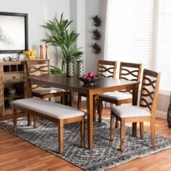 6pc Lanier Dining Set Gray/Walnut/Brown - Baxton Studio 16 6pc Lanier Dining Set Gray/Walnut/Brown - Baxton Studio -Baxton Studio GUEST 6f8a32eb 86d7 4276 88f3 4d3e84aaa13d