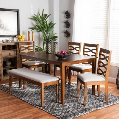 6pc Lanier Dining Set Gray/Walnut/Brown - Baxton Studio 9 6pc Lanier Dining Set Gray/Walnut/Brown - Baxton Studio - Image 7