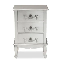 Callen Brushed Wood 3 Drawer Nightstand Silver - Baxton Studio -Baxton Studio GUEST 70347bec 8c75 420d 9899 27180b7defb4