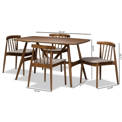 5pc Wyatt Midcentury Modern Walnut Wood Dining Set Beige/Brown - Baxton Studio 10 5pc Wyatt Midcentury Modern Walnut Wood Dining Set Beige/Brown - Baxton Studio - Image 8