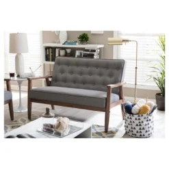 Sorrento Mid-Century Retro Modern Fabric Upholstered Wooden 2 Seater Loveseat Gray - Baxton Studio -Baxton Studio GUEST 70e6495f 472c 4e56 b4eb 46190e05c31c