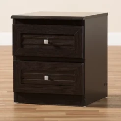 Carine Modern And Contemporary Finished 2 Drawer Nightstand Dark Brown - Baxton Studio -Baxton Studio GUEST 711c7d67 aab4 4fc3 9935 dba29ecd5384