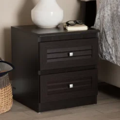 Carine Modern And Contemporary Finished 2 Drawer Nightstand Dark Brown - Baxton Studio -Baxton Studio GUEST 71ff06c6 176a 46be 8963 2d0bf632c689
