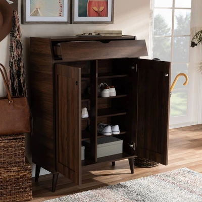 Cormier Walnut Finished 2 Door Wood Entryway Shoe Storage Cabinet Brown - Baxton Studio 4 Cormier Walnut Finished 2 Door Wood Entryway Shoe Storage Cabinet Brown - Baxton Studio - Image 2