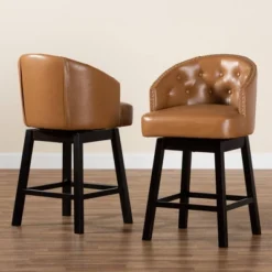 2pc Theron Faux Leather And Wood Swivel Counter Stool Set - Baxton Studio -Baxton Studio GUEST 7264523c 91e8 48a3 926a 16136150e762