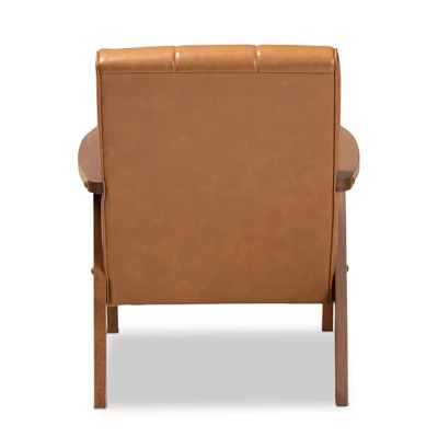 Nikko Mid-Century Faux Leather Upholstered Wood Lounge Chair Walnut/Brown - Baxton Studio 5 Nikko Mid-Century Faux Leather Upholstered Wood Lounge Chair Walnut/Brown - Baxton Studio - Image 3