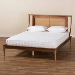 Jamila Wood And Synthetic Rattan Platform Bed Walnut Brown - Baxton Studio -Baxton Studio GUEST 7315dcec a518 4129 ad58 7af5c8dcc64c