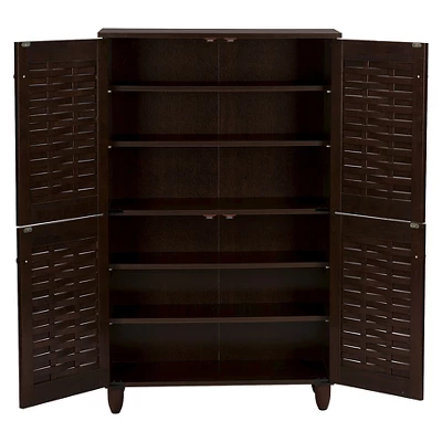 Winda Modern And Contemporary 4-Door Wooden Entryway Shoes Storage Cabinet - Dark Brown - Baxton Studio 5 Winda Modern And Contemporary 4-Door Wooden Entryway Shoes Storage Cabinet - Dark Brown - Baxton Studio - Image 3