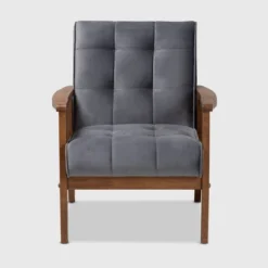 Asta Velvet Upholstered Wood Armchair - Baxton Studio