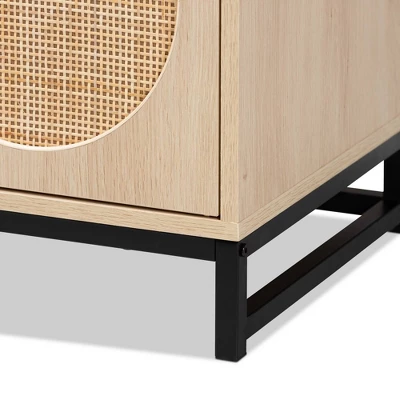 Ardon Bohemian Wood And Metal 2 Door Natural Rattan TV Stand For TVs Up To 40" Light Brown/Black - Baxton Studio 7 Ardon Bohemian Wood And Metal 2 Door Natural Rattan TV Stand For TVs Up To 40" Light Brown/Black - Baxton Studio - Image 5