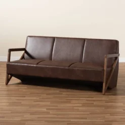 Christa Faux Leather Effect Fabric Upholstered Wood Sofa Dark Brown/Walnut Brown - Baxton Studio -Baxton Studio GUEST 742c2af8 1e2f 45c1 81c5 9803660511c3