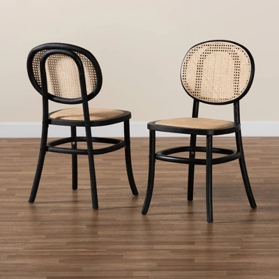 2pc Garold Woven Rattan And Wood Cane Dining Chair Set - Baxton Studio 9 2pc Garold Woven Rattan And Wood Cane Dining Chair Set - Baxton Studio - Image 7