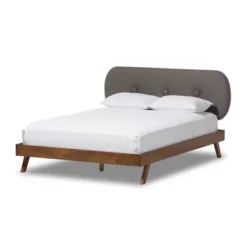 Penelope Mid-Century Modern Solid Wood And Fabric Upholstered Platform Bed Gray/Walnut Brown - Baxton Studio -Baxton Studio GUEST 759f94c8 873b 4a46 b427 2f99bdf136a1