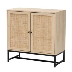 Caterina Wood And Natural Rattan 2 Door Storage Cabinet Natural Brown/Black - Baxton Studio