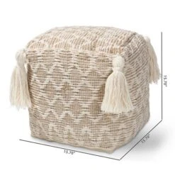 Noland Handwoven Moroccan Inspired Pouf Ottoman Natural/Ivory - Baxton Studio