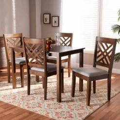 5pc Caron Fabric Upholstered Wood Dining Set Gray/Walnut - Baxton Studio -Baxton Studio GUEST 767e9b61 52a9 4154 bf20 b232122bc7bd