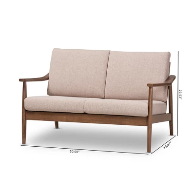 Venza Mid-Modern Walnut Wood Fabric Upholstered 2 Seater Loveseat Light Brown - Baxton Studio 10 Venza Mid-Modern Walnut Wood Fabric Upholstered 2 Seater Loveseat Light Brown - Baxton Studio - Image 8
