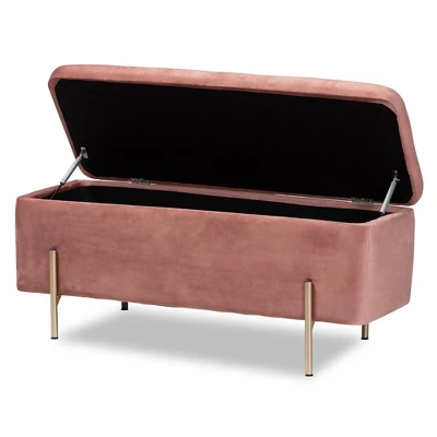 Rockwell Blush Velvet Metal Storage Bench Pink/Gold - Baxton Studio 3 Rockwell Blush Velvet Metal Storage Bench Pink/Gold - Baxton Studio
