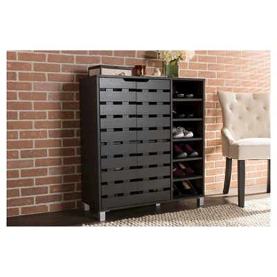Shirley Modern And Contemporary Wood 2-Door Shoe Cabinet With Open Shelves - Dark Brown - Baxton Studio 6 Shirley Modern And Contemporary Wood 2-Door Shoe Cabinet With Open Shelves - Dark Brown - Baxton Studio - Image 4