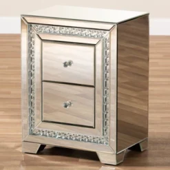 Baxton Studio Mina Mirrored 2 Drawer Nightstand Bedside Table Silver - BaxtonStudio -Baxton Studio GUEST 79e6e206 d733 4e12 a0b9 6a28102638af