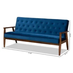 Sorrento Velvet Upholstered Wooden 3 Seater Sofa Navy Blue/Brown - Baxton Studio -Baxton Studio GUEST 7a8e4ab9 eefe 462d 8d8f 51963c365dca