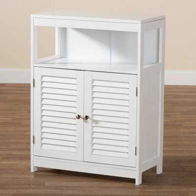 Rivera Wood And Metal 2 Door Bathroom Storage Cabinet White/Silver - Baxton Studio 10 Rivera Wood And Metal 2 Door Bathroom Storage Cabinet White/Silver - Baxton Studio - Image 8