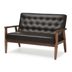 Sorrento Mid-Century Retro Modern Faux Leather Upholstered Wooden 2 Seater Loveseat - Baxton Studio -Baxton Studio GUEST 7b165166 8cee 4791 a4ed 8b3d0e0911b3