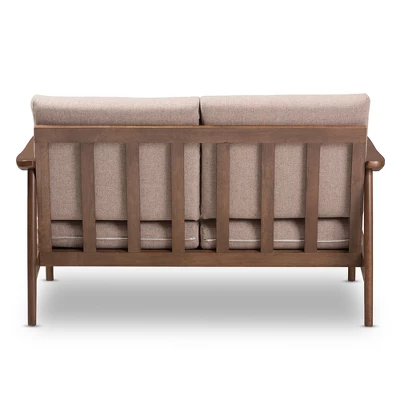 Venza Mid-Modern Walnut Wood Fabric Upholstered 2 Seater Loveseat Light Brown - Baxton Studio 5 Venza Mid-Modern Walnut Wood Fabric Upholstered 2 Seater Loveseat Light Brown - Baxton Studio - Image 3