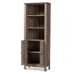 75.4" Derek Wood 2 Door Bookcase Oak - Baxton Studio