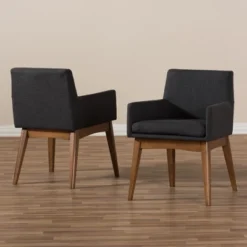Set Of 2 Nexus Mid Century Modern Walnut Wood Fabric Upholstered Dining Armchair - Baxton Studio -Baxton Studio GUEST 7c2e83b0 cc79 4987 ab7a 76ef802ed96d