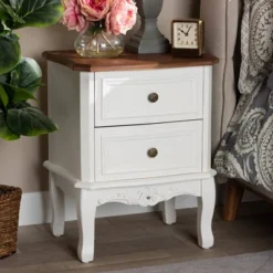 2 Drawer Darlene Wood Nightstand White/Cherry Brown - Baxton Studio -Baxton Studio GUEST 7c9bdaab daee 44d9 ae45 c8cd4d6f1f8a