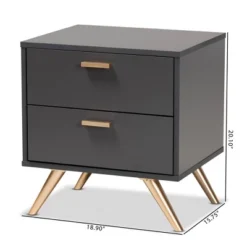 Kelson Wood 2 Drawer Nightstand Dark Gray/Gold - Baxton Studio -Baxton Studio GUEST 7d4e88af 9b7c 4488 9d1f e4330832d31f