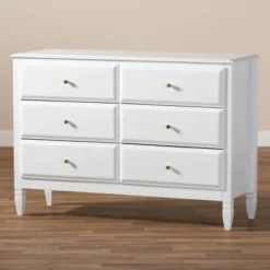 6 Drawer Naomi Wood Bedroom Dresser White/Gold - Baxton Studio -Baxton Studio GUEST 7de9a168 d69f 4c7a 806f b4e43b3a326f