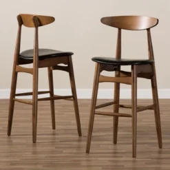 Set Of 2 Flora Mid-Century Modern Walnut Finished Wood Upholstered Barstools Black - Baxton Studio 14 Set Of 2 Flora Mid-Century Modern Walnut Finished Wood Upholstered Barstools Black - Baxton Studio -Baxton Studio GUEST 7dfc5d1f 3a84 48ae 8a14 e27238ac1c24