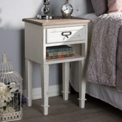 Dauphine 1 Drawer Provincial Style Oak And Distressed Finish Wood Nightstand White - Baxton Studio -Baxton Studio GUEST 7eab99ae deda 46b6 a07e a07ff27e9783