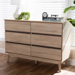 Mirren Light Oak 6 Drawer Dresser Brown, Dark Gray - Baxton Studio -Baxton Studio GUEST 7eeb2213 a484 4a09 a307 2807813b0ac1