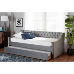 Raphael Velvet Fabric Upholstered Daybed With Trundle - Baxton Studio -Baxton Studio GUEST 7f5adc72 32a2 4a13 a4b4 0a82988c0663