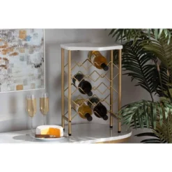 Phoebe Metal Wine Rack With Faux Marble Tabletop Gold - Baxton Studio -Baxton Studio GUEST 7f8c4f95 ea38 45fd a081 6e9188d75fc5