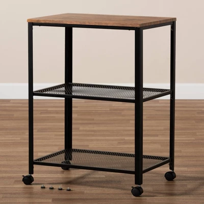 Verna Metal And Wood Kitchen Serving Cart Oak Brown/Black - Baxton Studio 7 Verna Metal And Wood Kitchen Serving Cart Oak Brown/Black - Baxton Studio - Image 5
