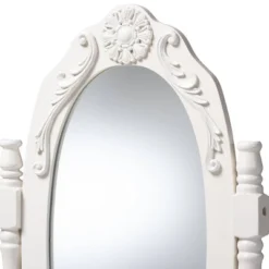 2pc Veronique White Finished Wood Vanity Table With Mirror And Ottoman White - Baxton Studio -Baxton Studio GUEST 80184e35 b853 4773 ba9d 826adcc20dd6