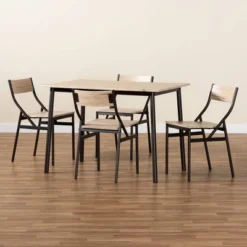 5pc Carmen Wood And Metal Dining Set Oak Brown/Dark Brown - Baxton Studio -Baxton Studio GUEST 80e3a124 9a30 4bd5 a528 d41a9638594c