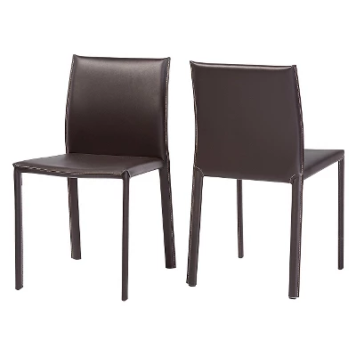 Burridge Leather Dining Chair - Brown (Set Of 2) - Baxton Studio 4 Burridge Leather Dining Chair - Brown (Set Of 2) - Baxton Studio - Image 2