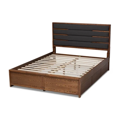 Elin Wood Platform Storage Bed With Drawers Dark Gray/Walnut - Baxton Studio 5 Elin Wood Platform Storage Bed With Drawers Dark Gray/Walnut - Baxton Studio - Image 3