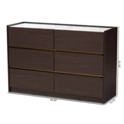 Walker Wood 6 Drawer Dresser With Faux Marble Top Dark Brown/Marble/Gold - Baxton Studio -Baxton Studio GUEST 81a5926e 9589 4e81 b414 5a81602e97d2