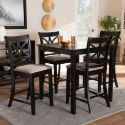 5pc Chandler Pub Dining Set Sand/Espresso - Baxton Studio -Baxton Studio GUEST 81c5cb8f c0fd 4599 8adb 339aaa661a3b
