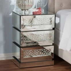 Sabrina Hollywood Regency Glamour Style Mirrored 3 - Drawer Nightstand - Baxton Studio -Baxton Studio GUEST 82052dad 1c24 4f96 b6c4 1c13251870bb