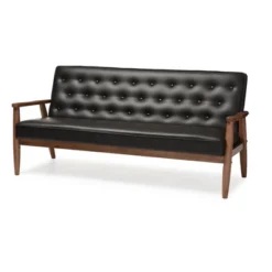 Sorrento Mid-Century Retro Modern Faux Leather Upholstered Wooden 3 Seater Sofa - Baxton Studio -Baxton Studio GUEST 820a3a0b ab24 438c a1ec 1f99ad811f39